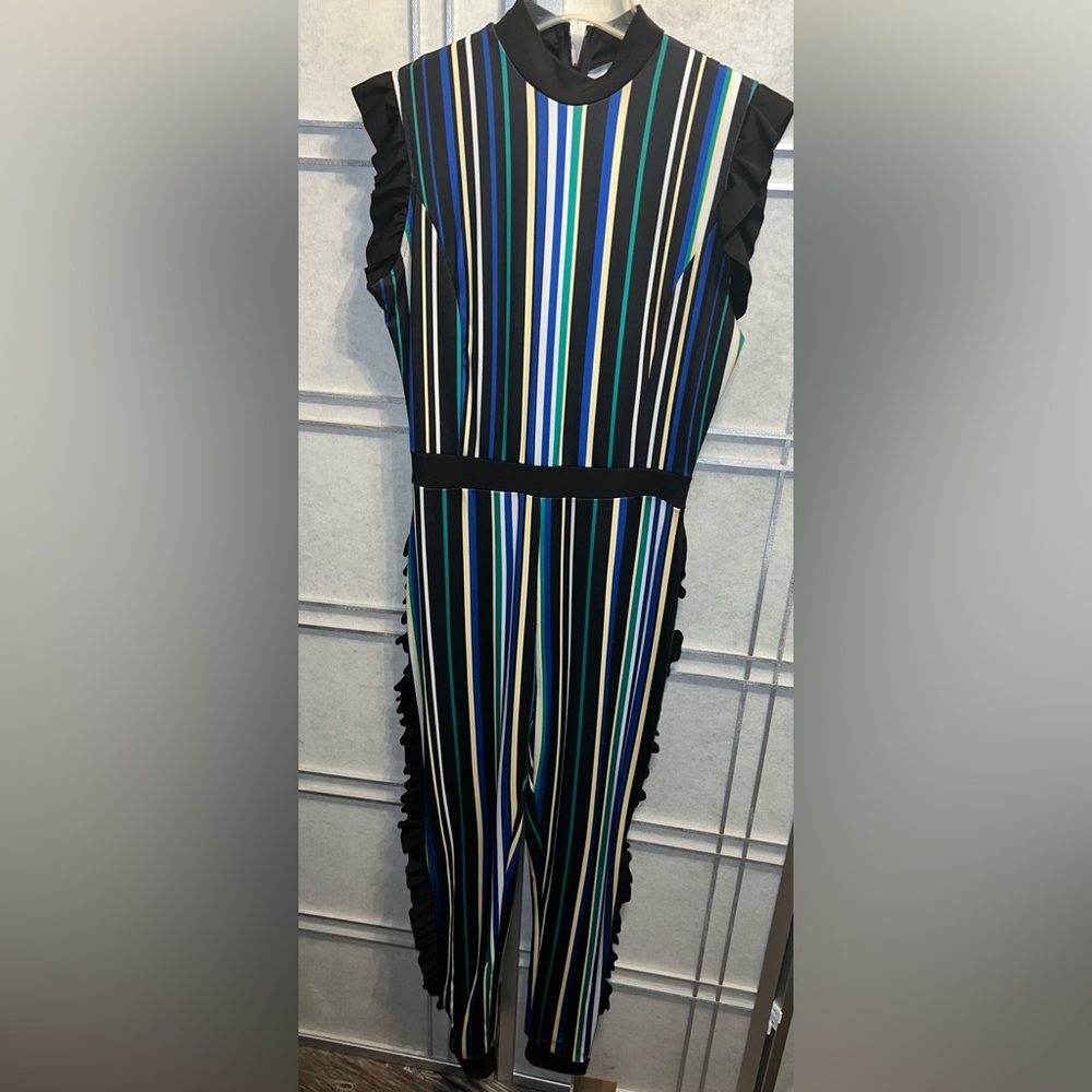 Multi Colored/ Ruffle Stripe Jumpsuit
